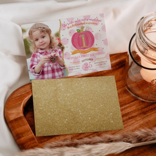 Invitation Citrouille rose automne 1er anniversaire Invitatio
