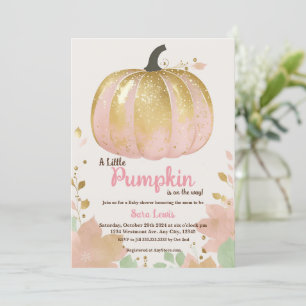 Invitation Citrouille rose automne baby shower citrouille or