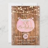 Invitation Citrouille rose Automne Bois rustique Lumières 1er (Devant)