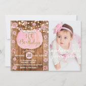 Invitation Citrouille rose Automne Lumières rustiques 1er ann (Devant)