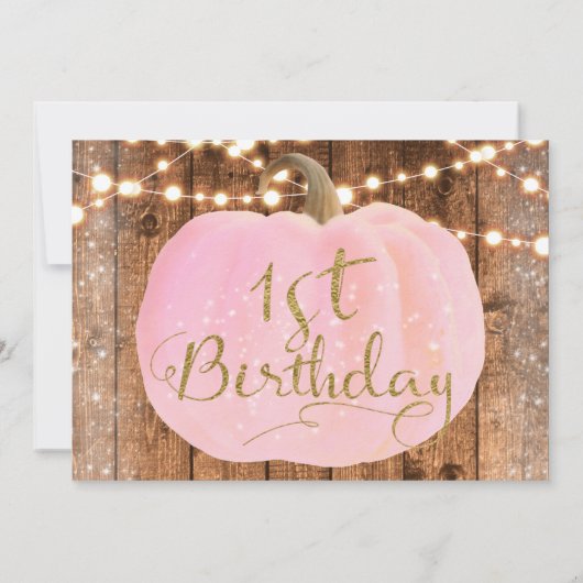 Invitation Citrouille rose Automne Lumières rustiques 1er ann (Dos)