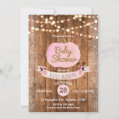 Invitation Citrouille rose Automne Rustique Bois Lumières Bab (Devant)