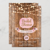 Invitation Citrouille rose Automne Rustique Bois Lumières Fêt (Devant / Derrière)