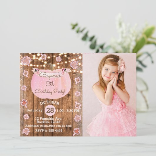 Invitation Citrouille rose Automne Rustique N'IMPORTE QUEL ÂG (Debout devant)