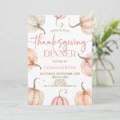 Invitation Citrouille rose blanc orange Thanksgiving Dîner (Debout devant)