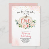 Invitation Citrouille rose blanc premier anniversaire Invitat (Devant / Derrière)