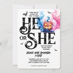 Invitation Citrouille rose bleu Halloween Révélation du sexe 