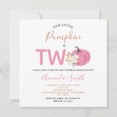 Invitation Citrouille Rose Blush a Deux Ans Fleur Naissance (Devant)