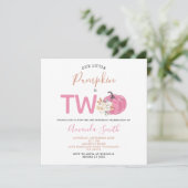 Invitation Citrouille Rose Blush a Deux Ans Fleurs d'annivers (Debout devant)