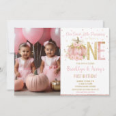 Invitation Citrouille rose chic 1er anniversaire Twin Girls P (Devant)
