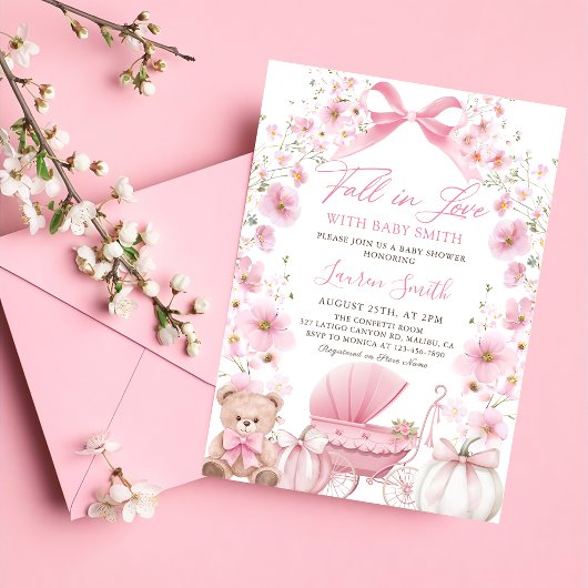 Invitation Citrouille rose Coquette Baby shower de transport