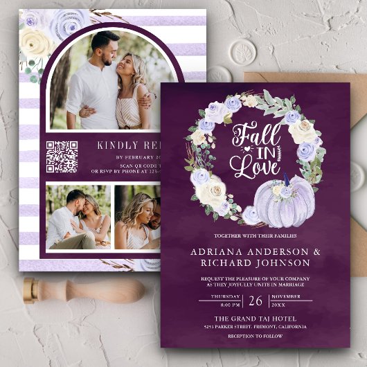 Invitation Citrouille Rose de lavande Photo QR Code Plum Mari
