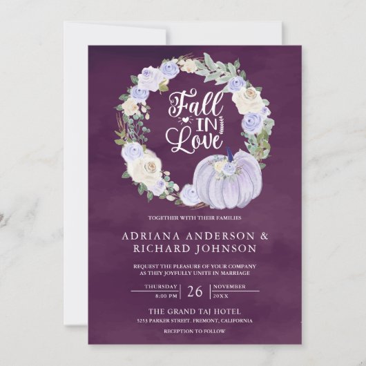 Invitation Citrouille Rose de lavande Photo QR Code Plum Mari (Devant)