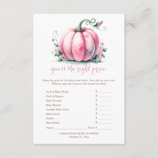 Invitation Citrouille rose devine le bon jeu de prix (Devant)