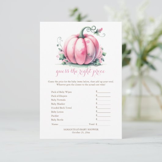 Invitation Citrouille rose devine le bon jeu de prix (Debout devant)