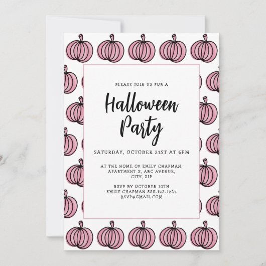 Invitation Citrouille rose d'Halloween (Devant)