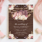 Invitation Citrouille rose Dusty  ivoire Mariage en bois fleu