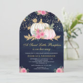 Invitation Citrouille rose et or Arch Navy Baby shower (Debout devant)