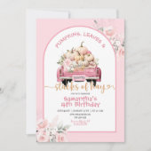 Invitation Citrouille rose Feuilles et piles de Hay Anniversa (Devant)