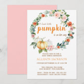 Invitation Citrouille rose fille Baby shower Floral Aquarelle (Devant / Derrière)