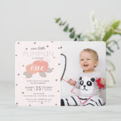 Invitation Citrouille rose fille photo premier anniversaire I (Debout devant)