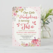 Invitation Citrouille rose floral 2e fête d'anniversaire (Debout devant)