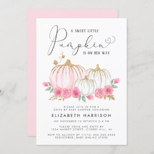 Invitation Citrouille Rose Floral Baby Girl Drive Par Douche