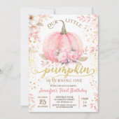 Invitation Citrouille rose Floral Parties scintillant or fill (Devant)