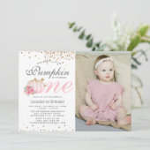 Invitation Citrouille rose mignon Floral 1er anniversaire Pho (Debout devant)