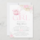 Invitation Citrouille rose Oh Girl Floral Bow Baby shower (Devant)