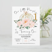 Invitation Citrouille rose or floral 1er anniversaire Invitat (Debout devant)
