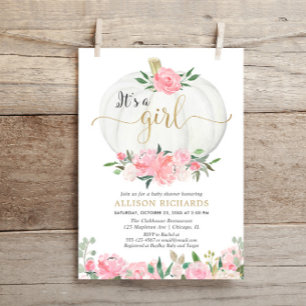 Invitation Citrouille rose or floral C'est un baby shower fil