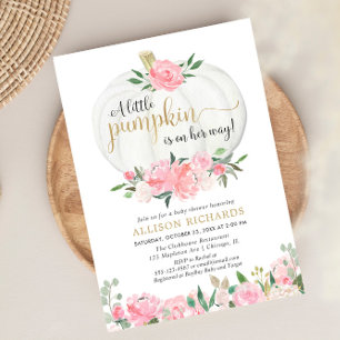 Invitation Citrouille rose or floral fille baby shower