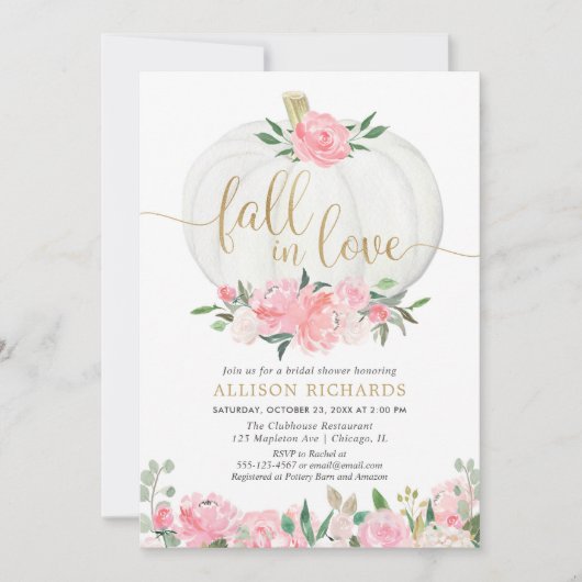 Invitation Citrouille rose or tomber dans l'amour nuptiale do (Devant)