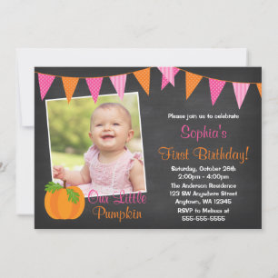 Invitation Citrouille rose orange Chalkboard fille photo Anni