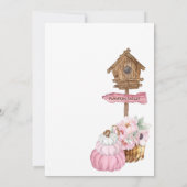 Invitation Citrouille rose Patch Birdhouse Girl Baby shower (Dos)