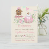 Invitation Citrouille rose Patch Birdhouse Girl Baby shower (Debout devant)