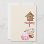 Invitation Citrouille rose Patch Birdhouse Girl Baby shower (Dos)