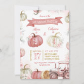 Invitation Citrouille rose Patch Filles de frères et soeurs J (Devant)