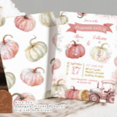 Invitation Citrouille rose Patch Filles de frères et soeurs J