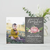 Invitation Citrouille Rose Personnalisée Photo d'anniversaire (Debout devant)