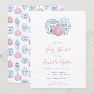 Invitation Citrouille rose Preppy Little Girl Baby shower