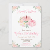 Invitation Citrouille rose Sweet sixteen floral (Devant)