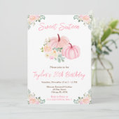 Invitation Citrouille rose Sweet sixteen floral (Debout devant)