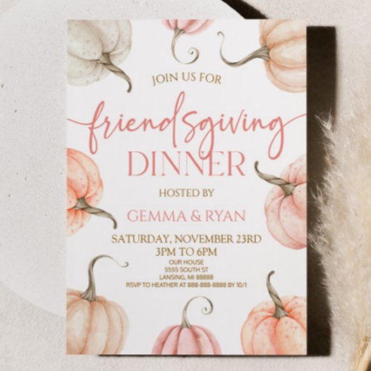 Invitation Citrouille rose Thanksgiving Friendsgiving Dîner