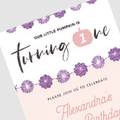 Invitation Citrouille rose violet floral Halloween 1er annive