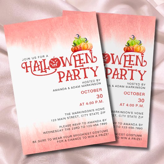 Invitation Citrouille Rouge Éffrayant Halloween Party Invitat