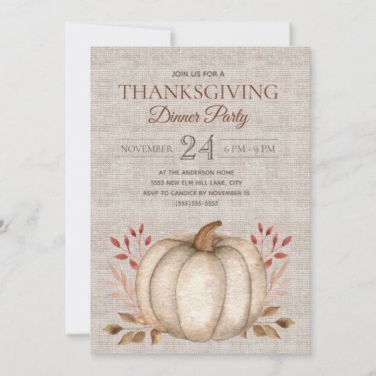 Invitation Citrouille Russe Linen Thanksgiving Dîner fête (Devant)
