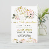 Invitation Citrouille Rustic Floral Baby shower d'automne (Debout devant)