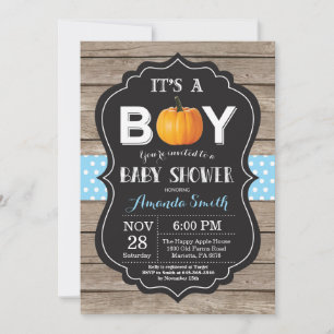 Invitation Citrouille rustique Automne Baby shower bleu Invit